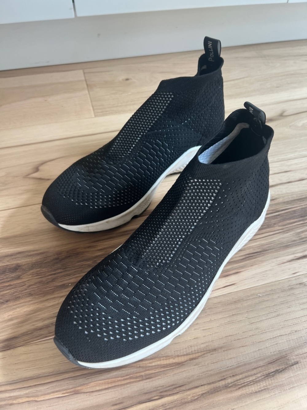 Pollini Black Knit Slip-On Men's Sneakers with White Sole